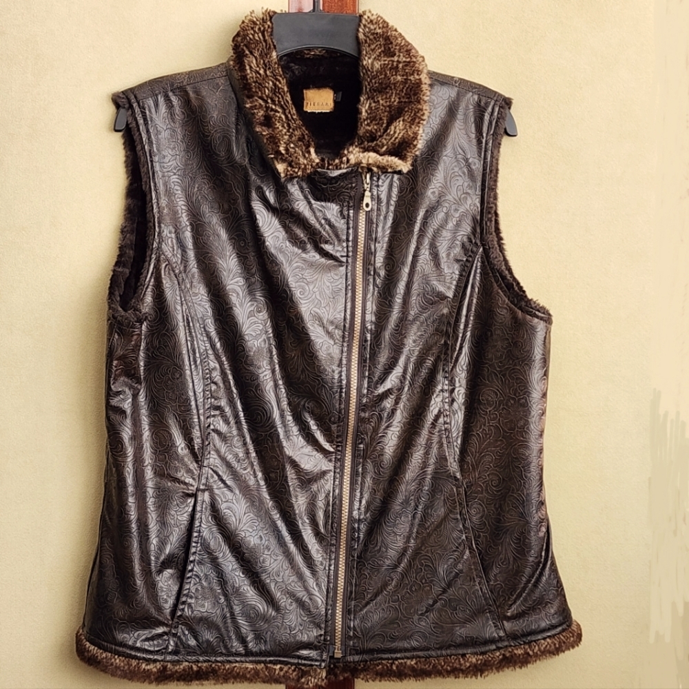Tsunami Brown Faux Leather Fur Vest L